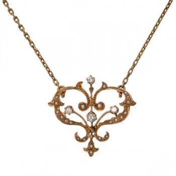 Zlatý náhrdelník s diamanty a perličkami Zlatý náhrdelník s diamanty a perličkami