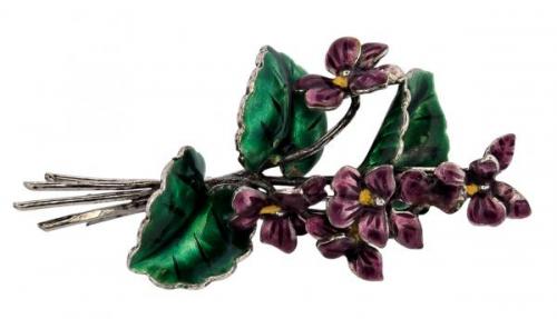 Stříbrná brož - fialky  Stříbrná brož - fialky