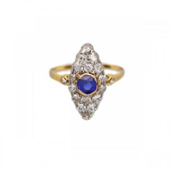 Art deco zlatý prsten s diamanty 0,50 ct a safírem Art deco zlatý prsten s diamanty 0,50 ct a safírem
