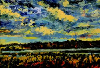 Krajina u rybníka se žlutým rákosím Krajina u rybníka se žlutým rákosím