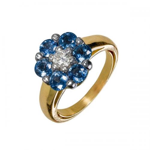 Zlatý prsten s přírodním diamantem a safíry Zlatý prsten s přírodním diamantem a safíry