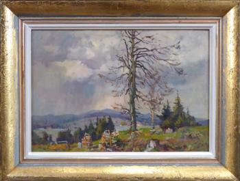 František Cína Jelínek - Krajina při dešti, se sáh František Cína Jelínek - Krajina při dešti, se sáh