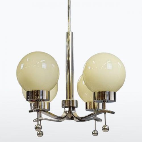 Lustr Art Deco, nikl, opálové sklo,1930s Lustr Art Deco, nikl, opálové sklo,1930s