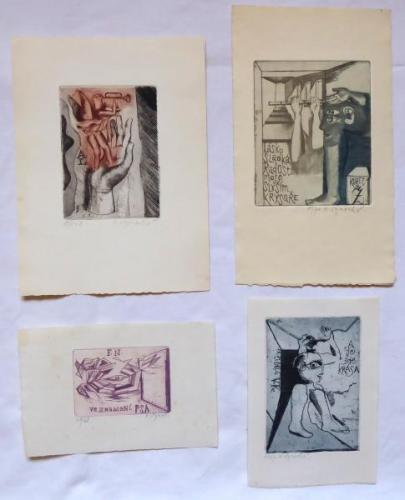 Naděžda Synecká - Čtyři ex libris A. L, Karel Ž. , Naděžda Synecká - Čtyři ex libris A. L, Karel Ž. ,