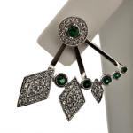 Stříbrné naušnice 2v1 - Vějíř se zelenými zirkony Stříbrné naušnice 2v1 - Vějíř se zelenými zirkony