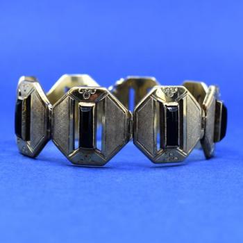 Zlatý art deco náramek s onyxy Zlatý art deco náramek s onyxy