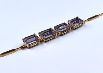 Zlatý art deco článkový náramek s ametysty Zlatý art deco článkový náramek s ametysty