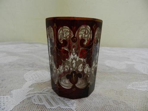 Zlacená sklenice, rubínová lazura - 19. stol. Zlacená sklenice, rubínová lazura - 19. stol.