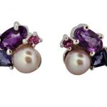 Stříbrné náušnice s tanzanitem, perlou, ametystem  Stříbrné náušnice s tanzanitem, perlou, ametystem