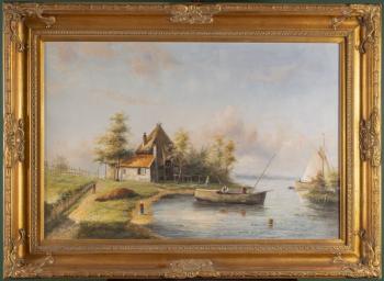 135. Krajina s chalupou a loďkou 135. Krajina s chalupou a loďkou
