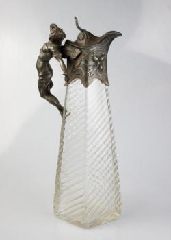 Secesní karafa s cínovou montáží Secesní karafa s cínovou montáží