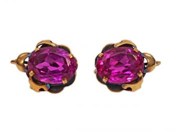 Zlaté náušnice s růžovými kameny Zlaté náušnice s růžovými kameny