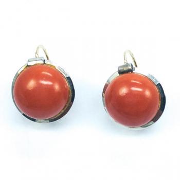 Starožitné zlaté náušnice s červeným korálem Starožitné zlaté náušnice s červeným korálem