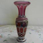 Broušená malovaná váza, přejímané sklo Broušená malovaná váza, přejímané sklo