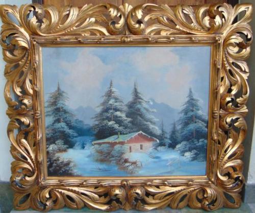 Obraz zimní krajina ve Florentinském rámu Obraz zimní krajina ve Florentinském rámu