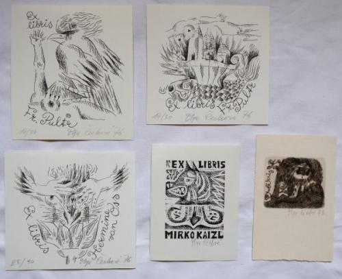 Olga Čechová - Pět ex libris ( 3 x 1976, 1 x 1973  Olga Čechová - Pět ex libris ( 3 x 1976, 1 x 1973