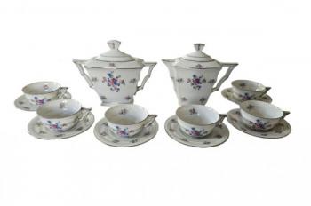Art Deco porcelánový čajový servis s kvítky Art Deco porcelánový čajový servis s kvítky