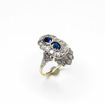 Briliantový prsten se safíry, Art Deco Briliantový prsten se safíry, Art Deco