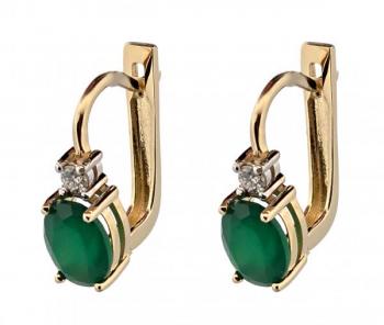Zlaté náušnice s diamanty a chryzoprasem Zlaté náušnice s diamanty a chryzoprasem