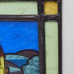 Závěsná vitráž s rytířským motivem a hradem  Závěsná vitráž s rytířským motivem a hradem