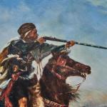 Olejomalba – jezdec s puškou, signováno Cram Olejomalba – jezdec s puškou, signováno Cram