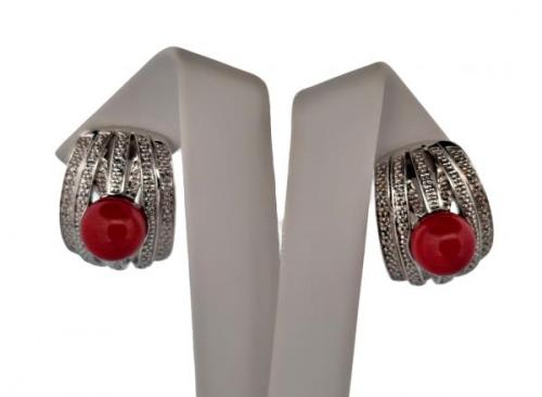 STŘÍBRNÉ NÁUŠNICE S KORÁLEM STŘÍBRNÉ NÁUŠNICE S KORÁLEM