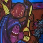 Závěsná vitráž s rytířským motivem a hradem  Závěsná vitráž s rytířským motivem a hradem