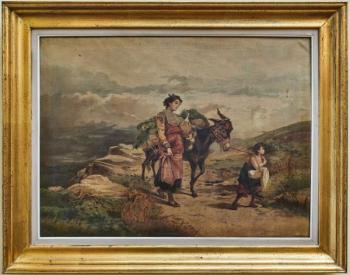 Starožitný tisk na plátně – venkovská scéna Starožitný tisk na plátně – venkovská scéna