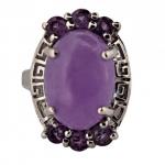 Stříbrný prsten s levandulovým jadeitem a ametysty Stříbrný prsten s levandulovým jadeitem a ametysty