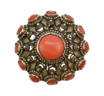 Starožitná stříbrná brož/závěs s korálem Starožitná stříbrná brož/závěs s korálem