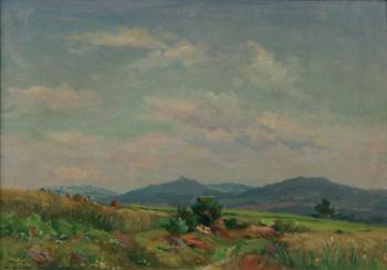 Letní krajina s vesničany pracujícími na poli Letní krajina s vesničany pracujícími na poli