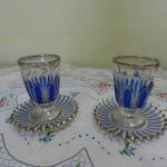 Modré Sklenice Grogovky s talířky Modré Sklenice Grogovky s talířky