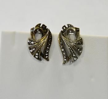 Stříbrné secesní markazitové náušnice - vějířky Stříbrné secesní markazitové náušnice - vějířky