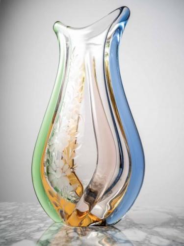 Hutní váza rytá František Zemek výška 30 cm Hutní váza rytá František Zemek výška 30 cm