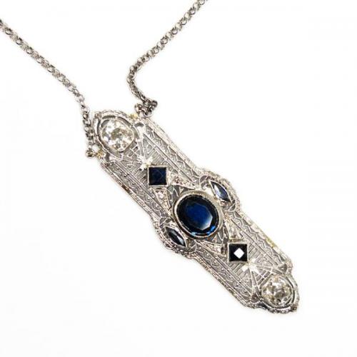 Luxusní briliantový náhrdelník se safírem,Art Deco Luxusní briliantový náhrdelník se safírem,Art Deco