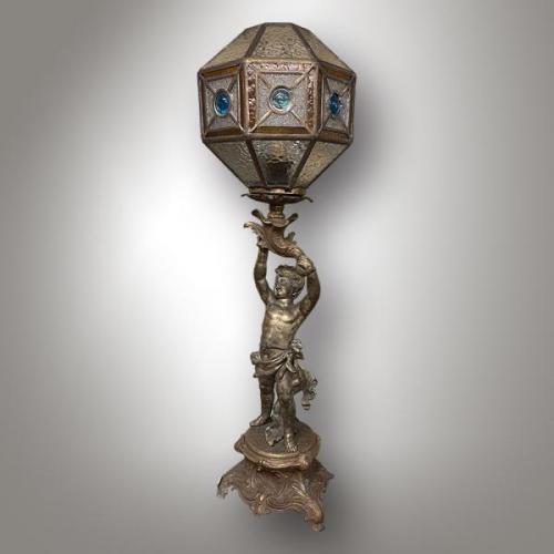 Neobarokní stolní lampa, zinek, cín, 1870 Neobarokní stolní lampa, zinek, cín, 1870