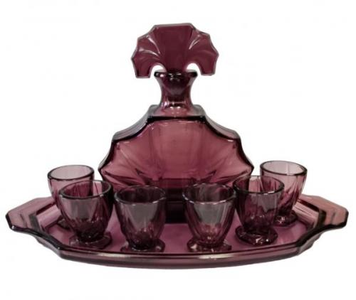 ART DECO LIKÉROVÝ SET J. INWALD TEMNĚ FIALOVÝ ART DECO LIKÉROVÝ SET J. INWALD TEMNĚ FIALOVÝ