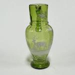 sklo zelené, malované, lovecký motiv, Čechy 1960 sklo zelené, malované, lovecký motiv, Čechy 1960