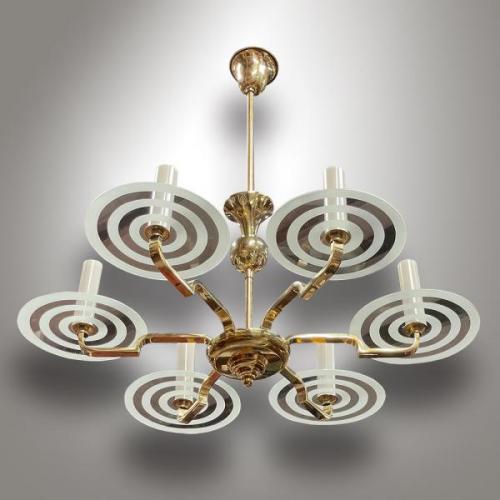 Mosazný lustr Art-Deco, 1930 Mosazný lustr Art-Deco, 1930