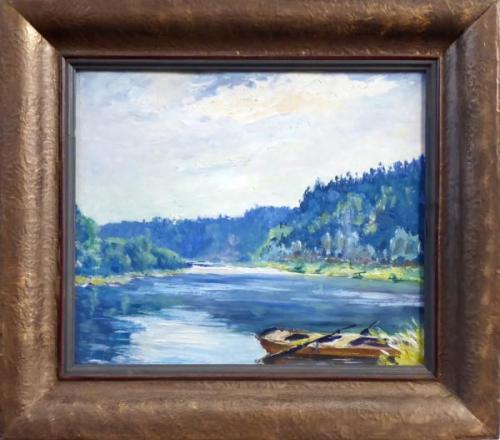 Vojtěch Pernica - Loďka na řece za slunného dne Vojtěch Pernica - Loďka na řece za slunného dne