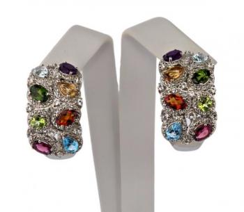 Stříbrné náušnice půlměsíčky s drahokamy Stříbrné náušnice půlměsíčky s drahokamy