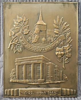Plaketa - XIX. Jiráskův Hronov 1949  Plaketa - XIX. Jiráskův Hronov 1949