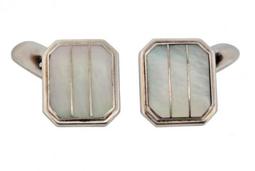 Stříbrné manžetové knoflíčky s perletí Art Deco Stříbrné manžetové knoflíčky s perletí Art Deco