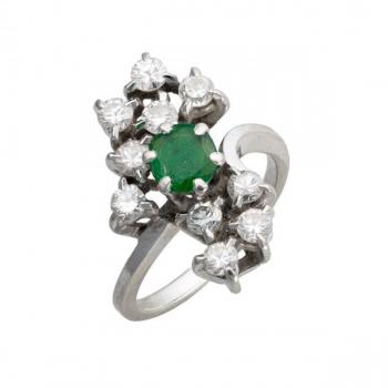 Zlatý prsten s přírodním smaragdem a diamanty Zlatý prsten s přírodním smaragdem a diamanty