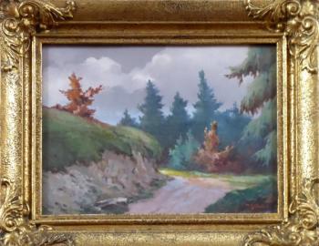 Matěj František Skula - Cesta u strže na okraji le Matěj František Skula - Cesta u strže na okraji le