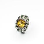 Briliantový prsten s citrínem a zelenými granáty Briliantový prsten s citrínem a zelenými granáty