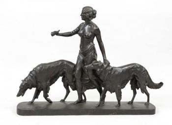 Arthur Bock, velká bronzová skulptura,Diana se psy Arthur Bock, velká bronzová skulptura,Diana se psy