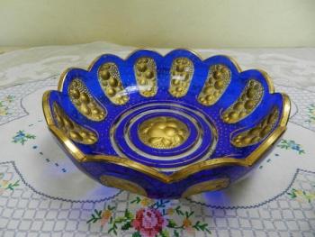 Masivní zlacená modrá mísa - Čechy Masivní zlacená modrá mísa - Čechy
