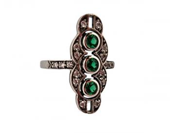 STŘÍBRNÝ PRSTEN ART DECO SE SMARAGDY A ZIRKONY STŘÍBRNÝ PRSTEN ART DECO SE SMARAGDY A ZIRKONY