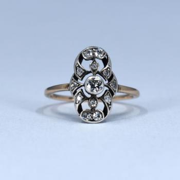 Zlatý art deco prsten s brilianty Zlatý art deco prsten s brilianty